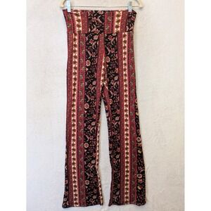 See You Monday Womens Medium Floral Paisley Flare Leg High Rise Pants Red Black